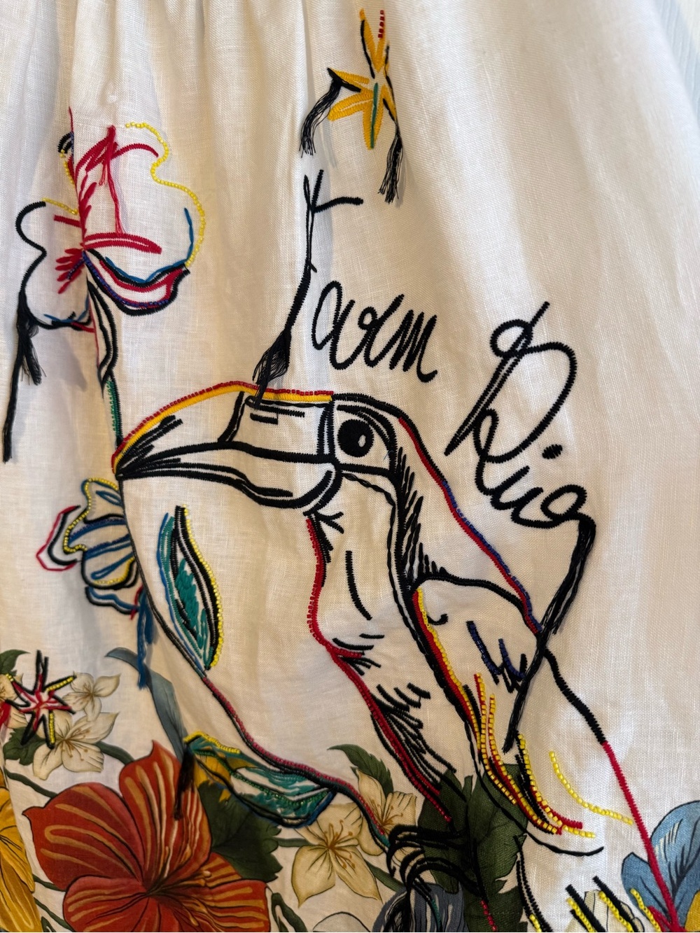 FARM Rio Off White Tropi Embroidered Euroflax Linen Maxi Skirt M - Picture 3 of 11